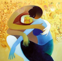 Nature with Lovers III, tela de Braj Mohan Arya.